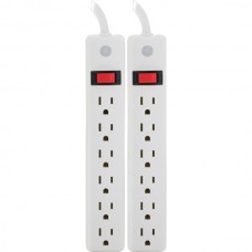 6-Outlet General-Purpose Power Strips with 2ft Cord, 2 pk